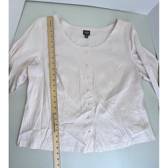 Eileen Fisher Woman Textured Silk Blouse Tunic Button Up Size 1X Pink Side Slit - Picture 2 of 14